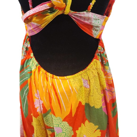 Farm Rio Red Neon Floral Tiered Cotton Maxi Dress Size XL - Picture 14 of 16
